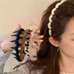 C.three Knitted Yarn Wavy Headband High-end Fluffy Headband Women Face Washing Headband