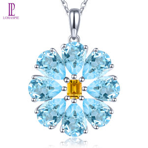 Lohaspie Jewelry Genuine 6.5 Carats 925 Sterling Silver Pendant Natural Sky Blue Topaz Citrine Pendant Citrine Stone Original Pendant Topaz Pendant For Women 925 Jewelry
