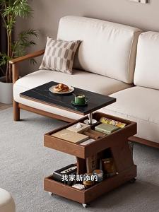 DONGMU | Wooden Vintage Style Stone-Like Adjustable Height Side Table