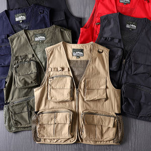 Mountain Outdoor Multi-Pocket Workwear Fishing Vest: Hong Kong Style Functional Nylon Waterproof Hiking & Camping Vest for Men