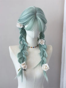 Wig ชุดผมยาวตรงสีเขียวมะนาวธรรมชาติสำหรับผู้หญิง ทรงผมสไตล์นักเรียน JK สุดน่ารัก ทรงผมยาวธรรมชาติ ชุดผมบันทึกเสียงแบบเต็มศีรษะ