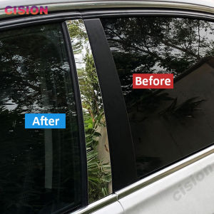 6Pcs Glossy Piano Black / Carbon Fiber / Glossy Chrome PC Material Car Door Window Center Column Middle B C BC Pillar Post Cover Trim Mirror Effect Sticker For Honda City GM 2014 2015 2016 2017 2018 2019