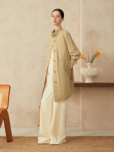 French Slimming Corded Collar Tapered Coat