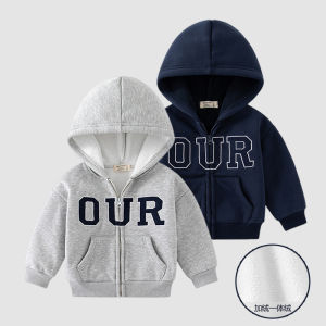 Fleece Lined Zipper Hooded Jacket for Boys Baby Warm Outerwear Spring Autumn Standard Fit Soft Polyester Blend Long Sleeve