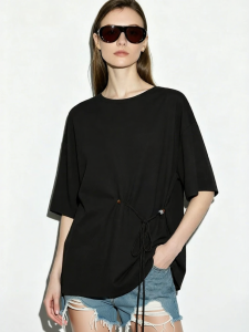 AMII | Leisure New Arrival Summer Round Neck Dropped Shoulder Sleeves Blouse