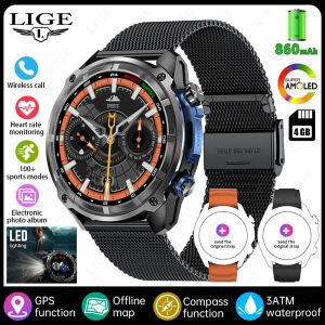 LIGE | LIGE New Built-in GPS Smart Watch Offline Map 860mAh Men Compass Altimeter 3ATM AMOLED BT Call Sports Watches 4GB MP3 MP4 Player