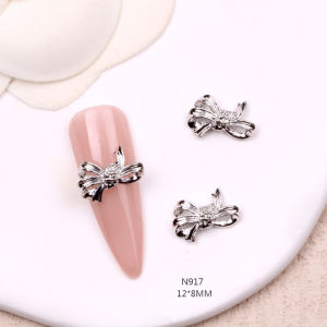 Adorable Nail Art Accessory A MengMeng N915-gray Bows Butterfly Knot Design Popular Basic Packaging Grey Color