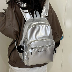 Silver Metal Sense Junior High School Schoolbag Female College Student Travel Lightweight Backpack Female 2024 New Fashionable Backpack Female