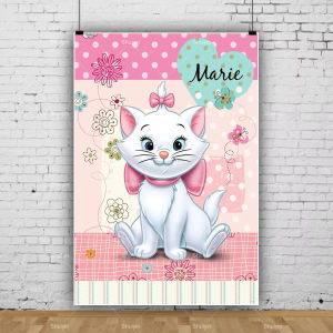 Potdemiel | Cute Pink Marie Cat Backdrop Girls Birthday Decorations Party Supplies Baby Shower Banner Photo Background Poster Props Gifts