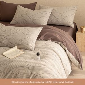 SIBAISE | Bộ Đồ Chăn Ga Gối Bằng Cotton Sang Trọng 2 Lớp 4 Món