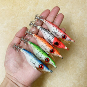 5pcs-25pcs 9g/10cm Fishing Lure Lead Sinker Squid Jig Hook Set Wooden Shrimp Artificial Octopus Cuttlefish Shrimp Hard Bait