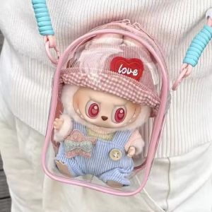 สําหรับ 15 ซม.Labubu v2 นั่งปาร์ตี้ผ้าฝ้ายตุ๊กตา crossbody ปวดกระเป๋า PVC กระเป๋า hairball ตุ๊กตาจอแสดงผลกระเป๋า (ไม่มีตุ๊กตา)