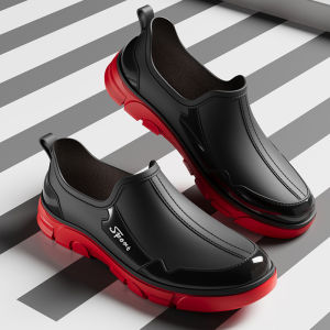 Military Style Mens Rain Boots Low Cut Kitchen Waterproof Shoes Anti-Slip Casual Outdoor Wearable Slip-On Plastic Shoes