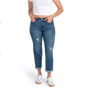 Export USA Spring and Autumn Jeans Chubby Girl Brushed White High Waist Straight-Leg Edged Ripped Cigarette Pants Boyfriend Style Plus Size Cropped Pants