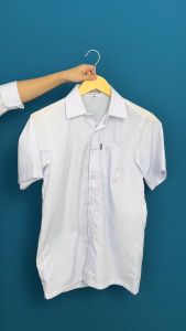 Áo sơ mi nam trắng đi học sinh tay ngắn và dài cấp 2 và 3 vải kate vạc ngang hàng tiêu chuẩn VNO93