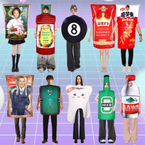 Halloween Mona Lisa Cosplay Costume Fun Prank Murals Outfit Performance Puppet Jumpsuit Quirky Headset/Prop/Personnel Suit