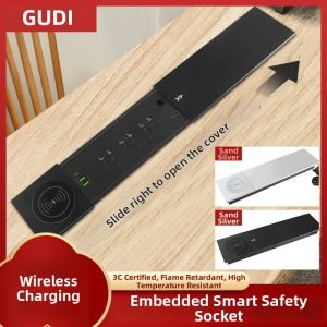 Island Table Embedded Slide Cover Multifunctional Wireless Charging Power Strip