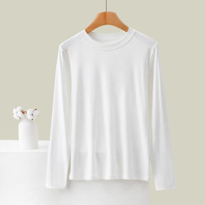 Spring & Fall Modal Thread round Neck Bottoming Shirt for Women Minimalist Slim Fit Inner Wear Slimming Long-Sleeved T-shirt Women Easiest for Match Tops