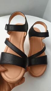 Giày xăng đan nữ đế bằng da bò thật cao cấp VI VI .Đế cao 5 phân êm nhẹ