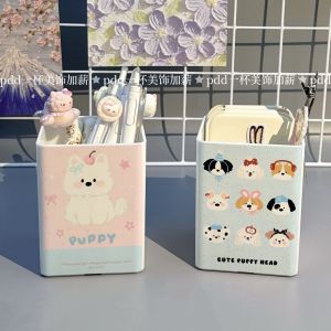 Cute Dog Head Pen Holder Office Supplies Student Desk Organizer Cosmetic Brush Storage High Aesthetic Value Wooden Material
