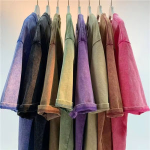 Fashion Vintage Washed Tee Shirt Man Cotton Breathable T-Shirts Street Soft Short Sleeve Crewneck Loose Clothes Solid Daily Tops