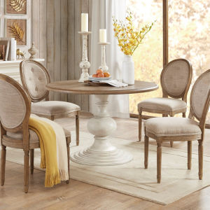 Rustic American Country Style Solid Wood round Dining Table with Chairs Restaurant Quality Luxury for Six People