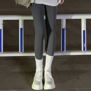 Gray Fleece Lined Sharkskin Yoga Pants High Waist Thickened Womens Bottoming Trousers Casual Long Pants Polyester Spandex