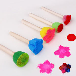 Foam Sponge Brush with Wooden Handle Round Flower Multi Size Painting Tools for Kids Children DIY Acrylic Watercolor Varnishes