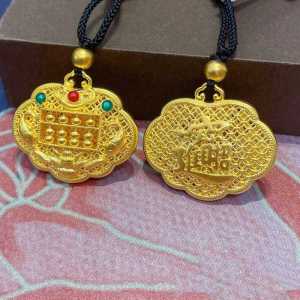 Gold Plated Brass Abacus Lock Necklace Womens Style Vintage Chinese Hollow Flower Silk Pendant  out Fashion Jewelry