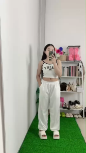 ชุดเซ็ตเสื้อสายเดี่ยวลุคเซ็กซี่ กางเกงเอวยางยืด น่ารักเข้ากัน