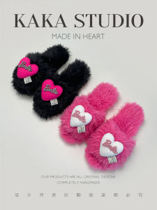 Dép Bông Chữ Barbie Dễ Thương Cho Nữ Mùa Thu Đông Đế PVC Ấm Áp Thoải Mái Dép Cotton Đế Bằng Đế Dày