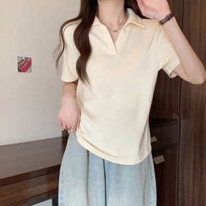 plus Size Polo Neck Short Sleeve T-Shirt Women Summer Slimming Hide Belly Versatile Stand Collar Top Korean Style Straight Cut