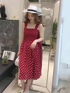 Y&HE Korean Style Polka Dot Mid-length Dress For Women Casual Suspender Skirt One-shoulder Slim Dresses Strap Bottoming Skirt