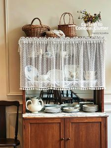 No Hole Installation French Cottage Style Lace Vintage Embroidered Half Curtain Door Curtain