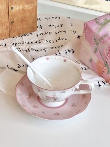 Cute Rabbit Ceramic Coffee Cup Set Pink Girls Afternoon Tea Birthday Gift High Aesthetic Value Coffee Cup with Spoon in Gift Box