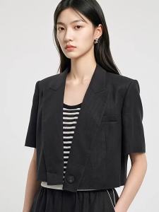 DESIGNICE | Lace-Up Short Sleeve Black French Style Blazer
