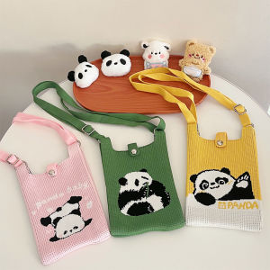 Túi Đeo Chéo Nhỏ Dễ Thương Dệt Kim Hình Gấu Trúc Túi Đựng Điện Thoại Di Động Túi Xách Đeo Vai Đơn Cho Phụ Nữ Thường Ngày