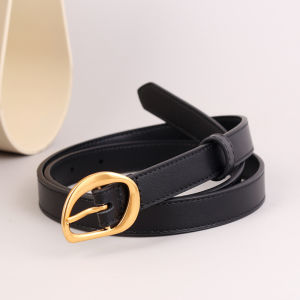 Womens Slim Leather Belt | Korean Minimalist Design & Top Grain Cowhide | Office & Sweater Styling