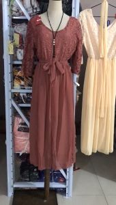 ANNEFASHION #2206 PLUS SIZE DRESS PARTY ELEGANT V-NECK PLAIN MAXI DRESS FOR WOMEN (FIT TO XL)