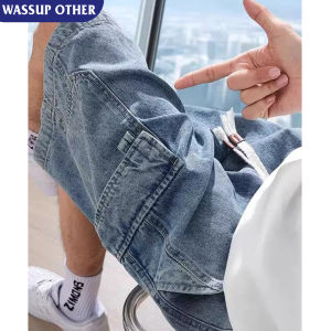 American Retro Large Pocket Denim Shorts Blue