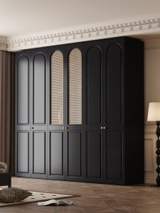 Modern Minimalist Style Enf Level Solid Wood Wicker Wardrobe for Bedroom Home Use Small Apartment Black Color European Pine