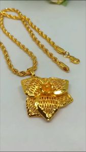 kalung liontin mawar motif kotak kendari lapis emas 24k