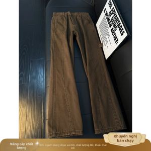 ZHUOCAN | Quần Jeans Xòe Vintage Thoải Mái Màu Khaki