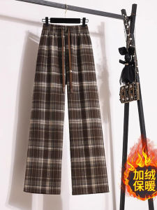 กางเกงขายาวทรงตรงผู้หญิงหนาบุขนแกะลายสก็อต ทรงหลวม กางเกงขายาวทรงหลวม ทรงสลิมฟิต กางเกงขายาวฤดูใบไม้ร่วง/ฤดูหนาว
