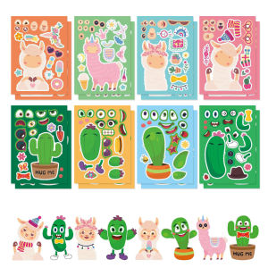 Cute Animal Alpaca Cactus Cartoon Puzzle Stickers Educational DIY Scrapbooking Stickers Parent-Child Interaction Festive Supplies