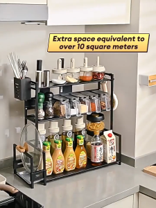NINI Kitchen Storage Rack with Spice Organizer Utensil Holder Cutting Board Stand Countertop Shelf for Condiments Bottles Jars and Cookware