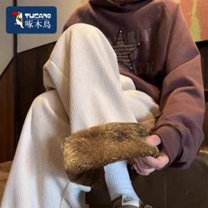 TUCANO Mens Corduroy Pants Thickened Fleece Lined Straight Leg Casual Trousers Fashion Brand Autumn Winter Loose Fit