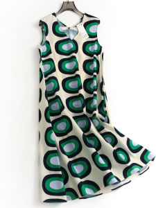 คอวี แขนกุด ลายดอก หลวม เดรสยาว ผู้หญิง กระโปรงเสื้อกั๊ก เรียบหรู แฟชั่น ฤดูร้อน เดรส โพลีเอสเตอร์ 100% เสื้อสวม สไตล์