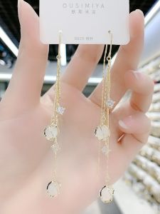 Elegant Long Cats Eye Stone Tassel Earrings Fashionable Personality Loss Prevention Womens Jewelry Fresh out New Style