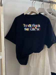 Áo Thun Cotton Tay Ngắn in Họa Tiết Phong Cách Châu Âu Mùa Hè Rộng Rãi Đa Năng Áo Thun Nữ Thời Trang Thường Ngày